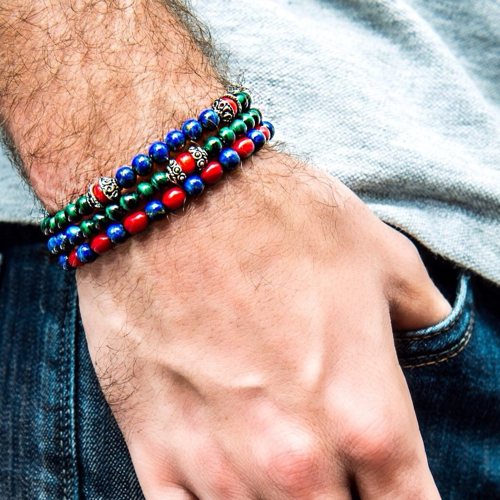 mens-stone-bracelets-green-blue-red-silver