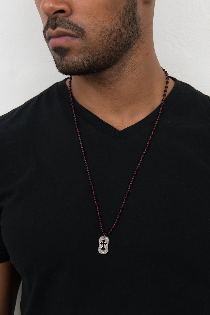 mens-knotted-stone-necklace-diamonds-dog-tag