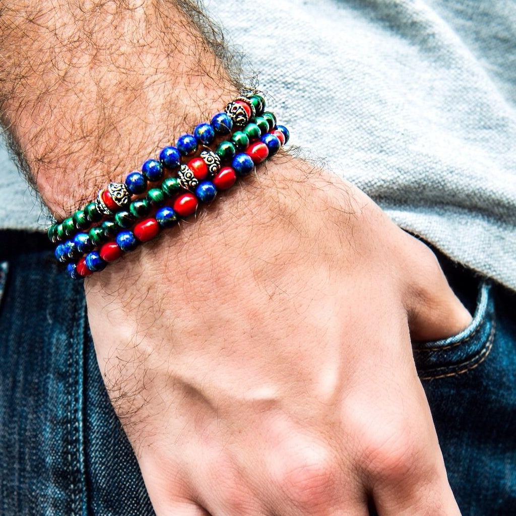 mens-stone-bracelet-blue-green-red-silver